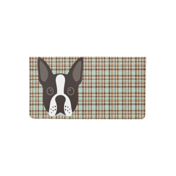 Boston Terrier Puppy Dog Tartan Plaid Checkbook Cover