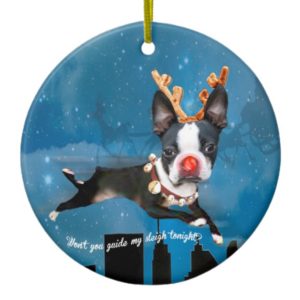 Boston Terrier Rudolph reindeer Holiday ornament