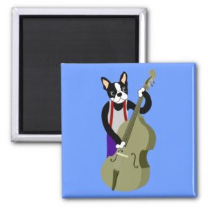 Boston Terrier Upright  Bass Player Magnet