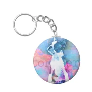 Boston Terrier Watercolor Digital Art Keychain