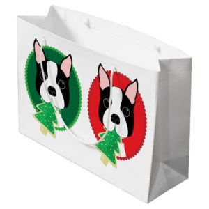 Boston Terrier Whimsical Christmas Large Gift Bag
