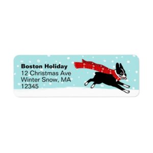 Boston Terrier Winter Holiday Cute Dog Christmas Label