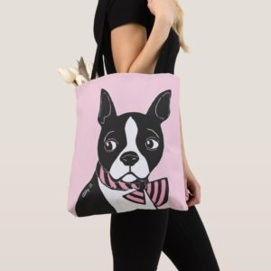 Boston Terrier with Bow Tie Light Pink Tote Bag