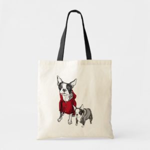 Boston Terrier with Puppy in Tracksuits Tshirt Tote Bag