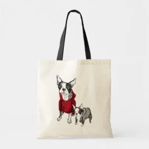 Boston Terrier with Puppy in Tracksuits Tshirt Tote Bag
