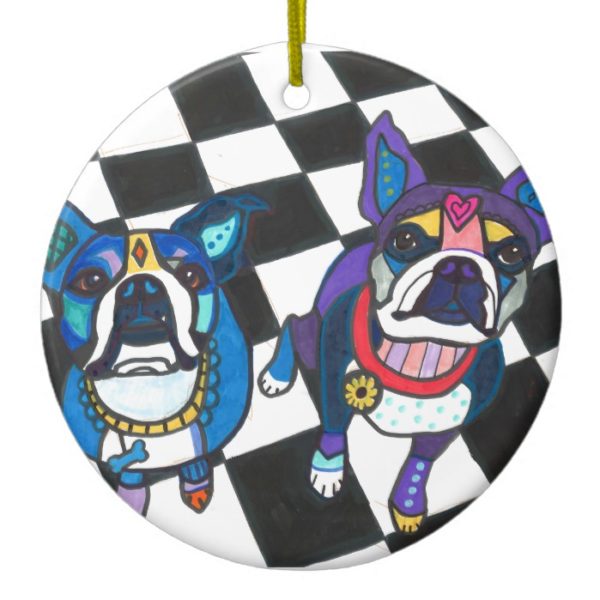 Boston Terriers by Heather Galler Ceramic Ornament
