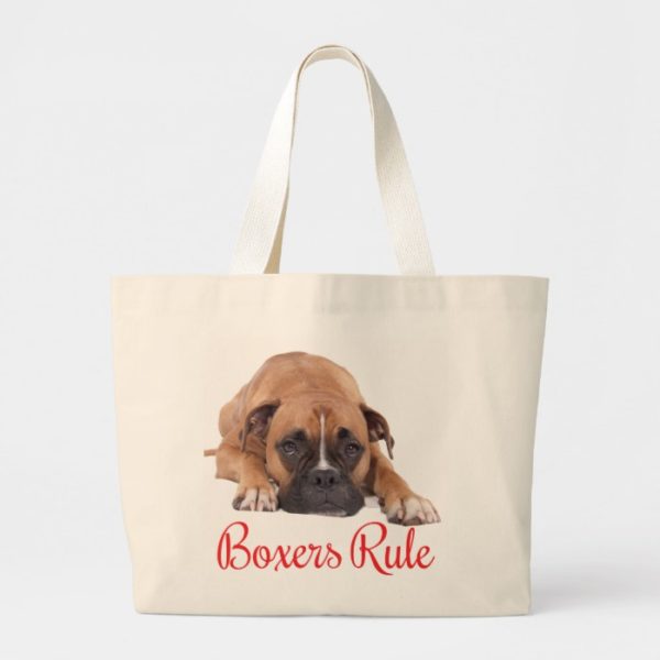 Boxer Brown And White Puppy Dog Red Boxers Rule Large Tote Bag