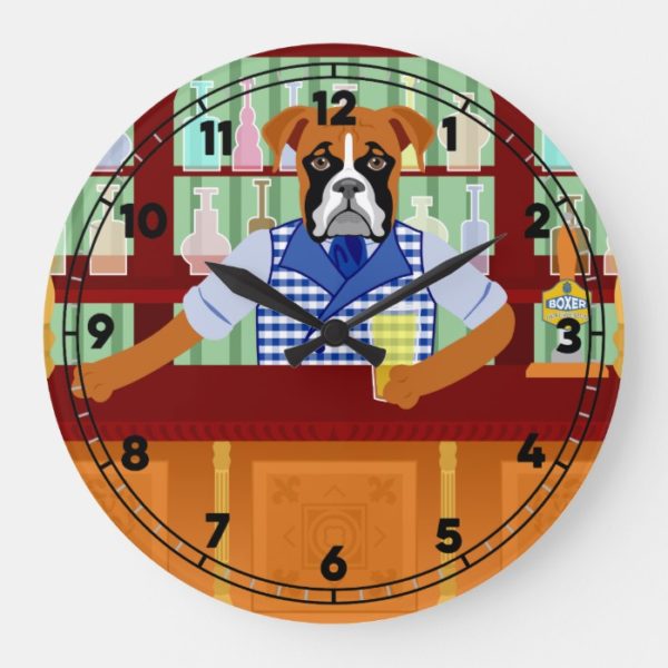 Boxer Dog Beer Pub Large Clock