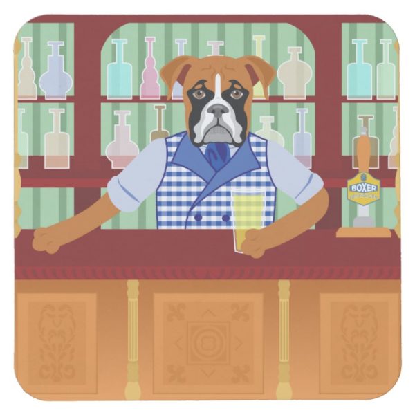 Boxer Dog Beer Pub Square Paper Coaster