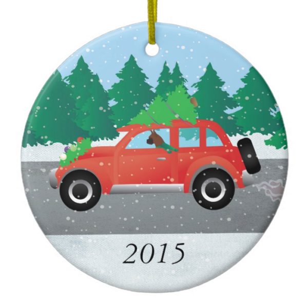 Boxer Dog Driving a car - Christmas Tree on Top Ceramic Ornament