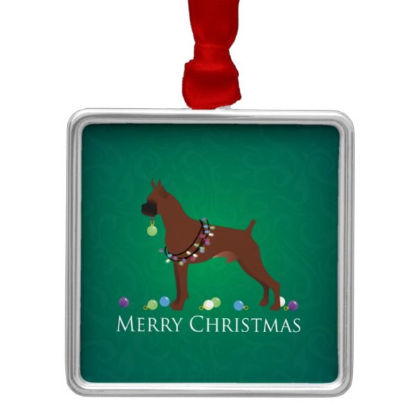 Boxer Dog Merry Christmas Design Metal Ornament