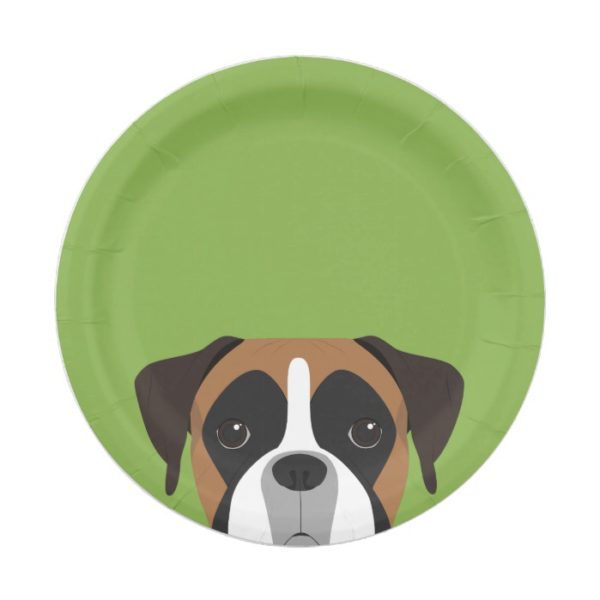 Boxer Dog Portrait Illustration Paper Plate