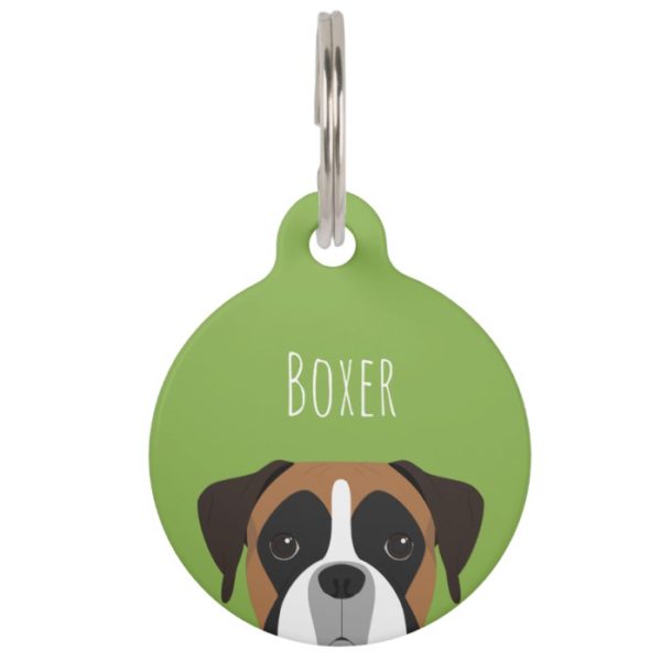 Boxer Dog Portrait Illustration Pet ID Tag