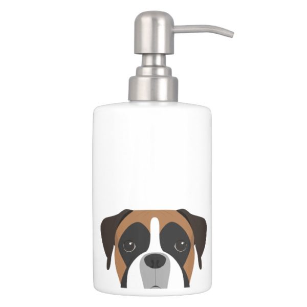 Boxer Dog Portrait Illustration Soap Dispenser And Toothbrush Holder