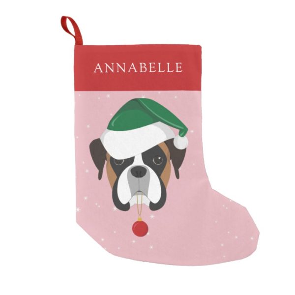Boxer Dog Santa Hat Christmas Illustration Small Christmas Stocking