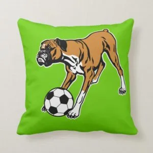 boxer dog with soccer ball throw pillow