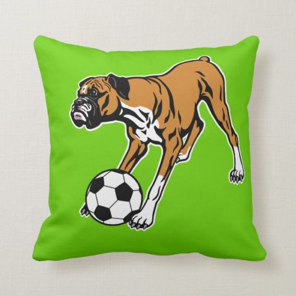 boxer dog with soccer ball throw pillow