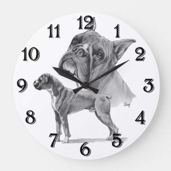 Boxer Dogs Large Clock