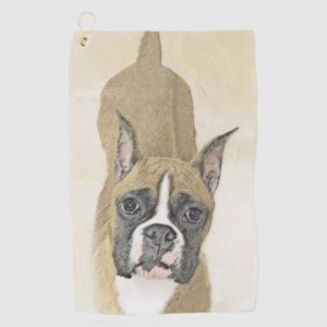 Boxer Painting - Cute Original Dog Art Golf Towel