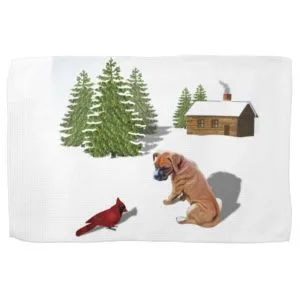 Boxer Pup and Cardinal Hand Towel