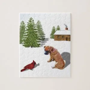 Boxer Pup and Cardinal Jigsaw Puzzle