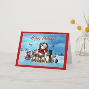 Boxer Puppies Christmas Santa Greeting Card
