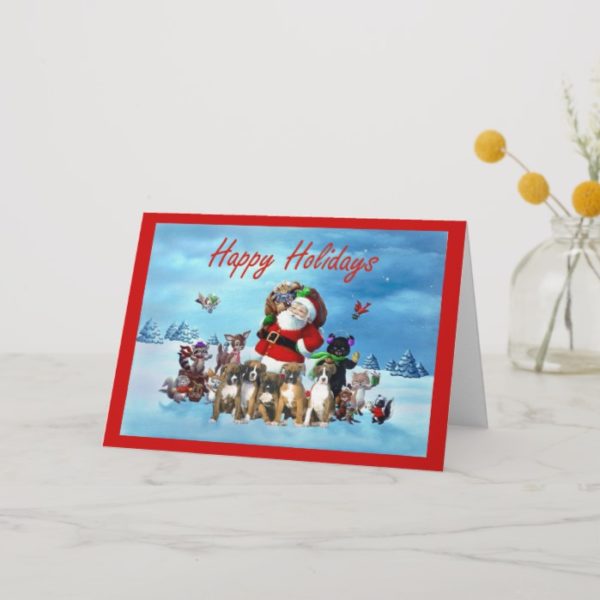 Boxer Puppies Christmas Santa  Greeting Card