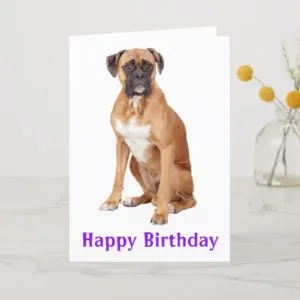 Boxer Puppy Dog Happy Birthday Card - Verse