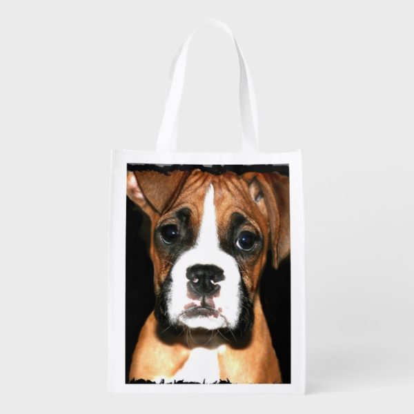 Boxer puppy dog reusable grocery bag