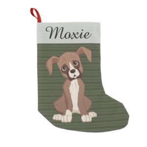 Boxer puppy on a Green Christmas Pattern Small Christmas Stocking
