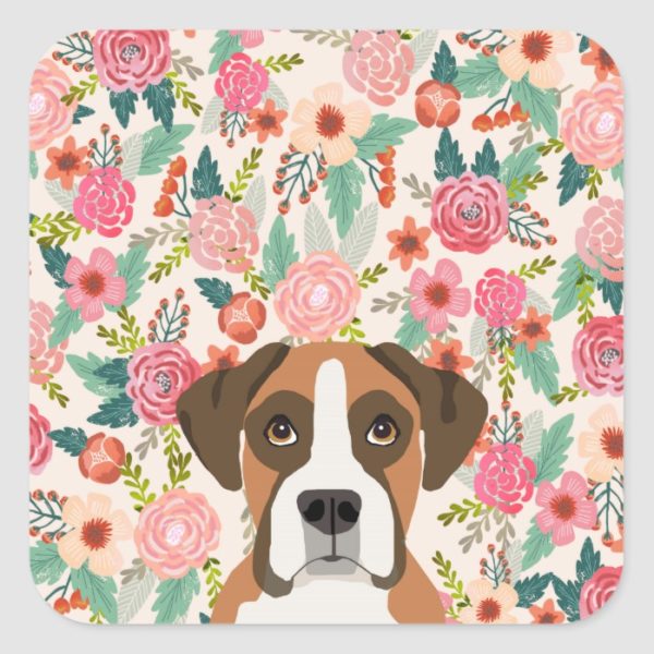 Boxer with flowers sticker