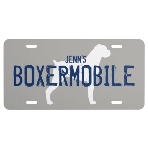 BOXERMOBILE Boxer Dog Silhouette with Text License Plate