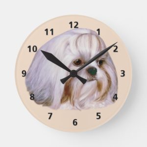 Brindle and White Shih Tzu Dog Round Clock