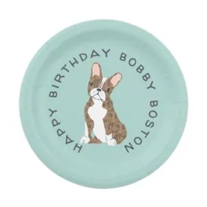Brindle Boston Terrier Illustration Paper Plate