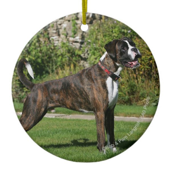 Brindle Boxer Dog Show Stance Ceramic Ornament