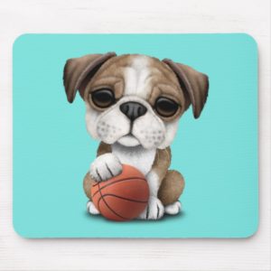 British Bulldog Puppy Playing With Basketball Mouse Pad