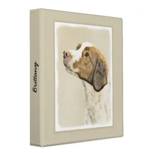 Brittany Painting - Cute Original Dog Art 3 Ring Binder