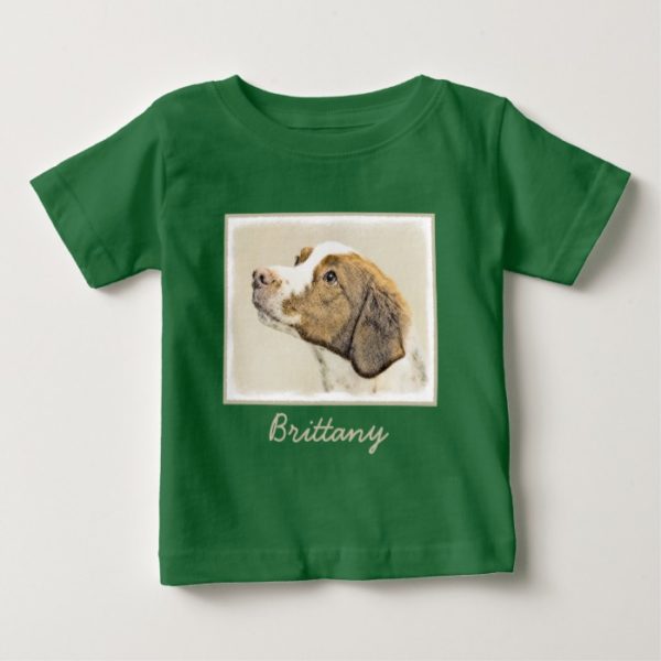 Brittany Painting - Cute Original Dog Art Baby T-Shirt