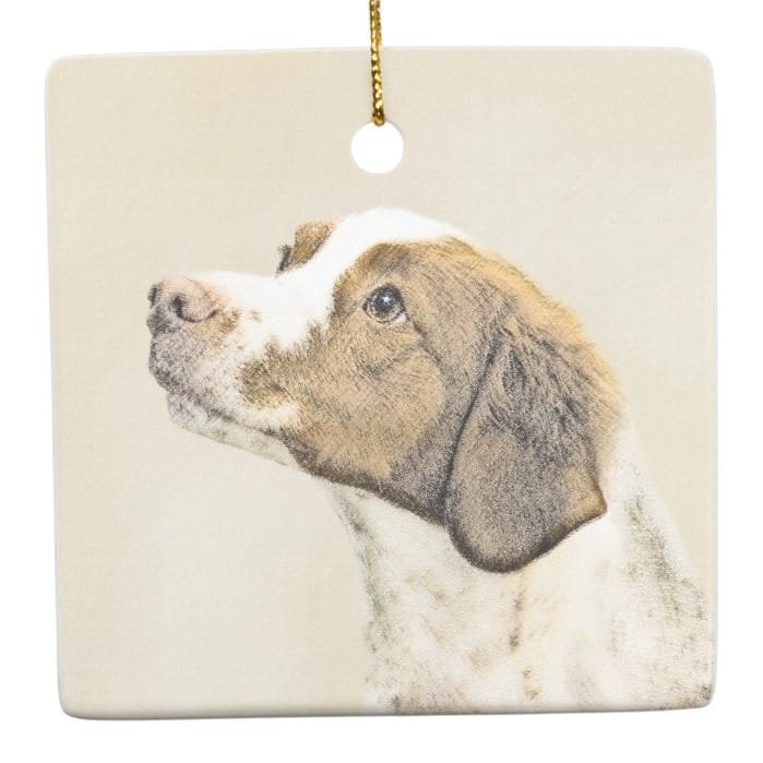 Brittany Painting - Cute Original Dog Art Ceramic Ornament
