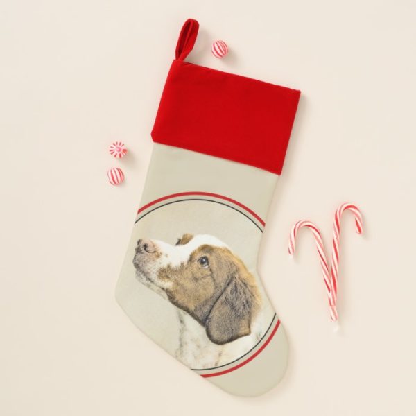 Brittany Painting - Cute Original Dog Art Christmas Stocking