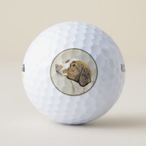 Brittany Painting - Cute Original Dog Art Golf Balls