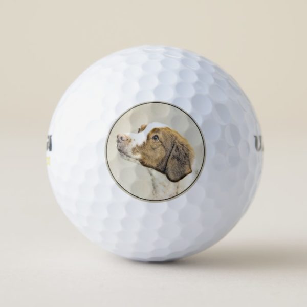 Brittany Painting - Cute Original Dog Art Golf Balls