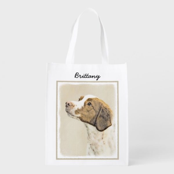 Brittany Painting - Cute Original Dog Art Grocery Bag