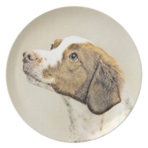 Brittany Painting - Cute Original Dog Art Plate