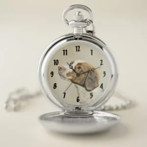 Brittany Painting - Cute Original Dog Art Pocket Watch