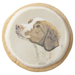 Brittany Painting - Cute Original Dog Art Round Shortbread Cookie