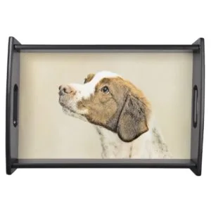 Brittany Painting - Cute Original Dog Art Serving Tray