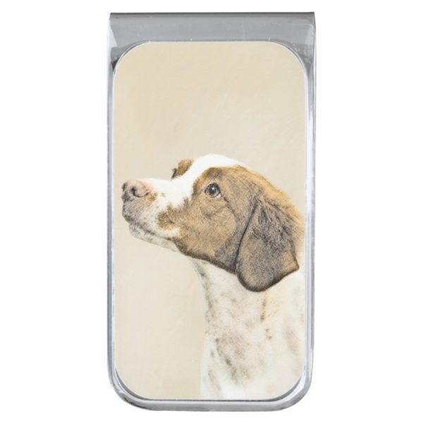 Brittany Painting - Cute Original Dog Art Silver Finish Money Clip
