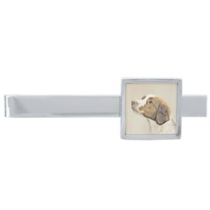 Brittany Painting - Cute Original Dog Art Silver Finish Tie Bar
