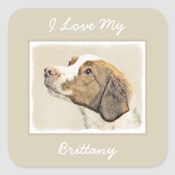 Brittany Painting - Cute Original Dog Art Square Sticker